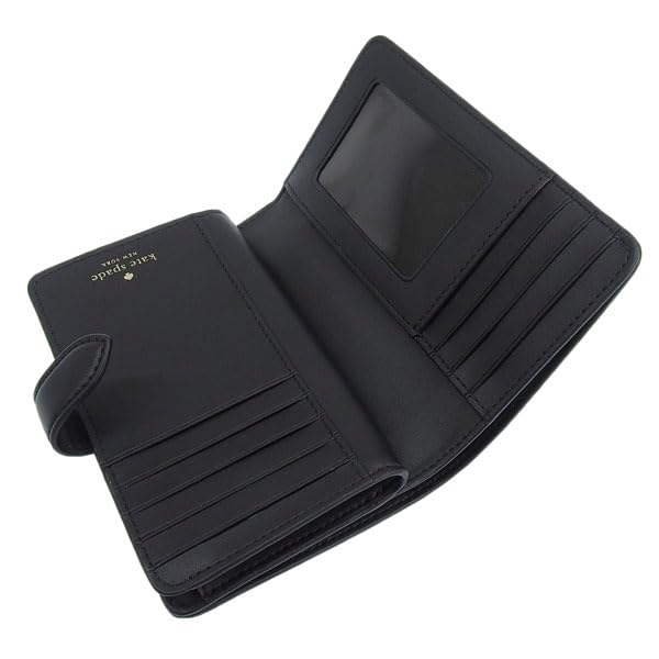 Kate Spade Women's Bifold Wallet, Compact, Outlet Brand, Black, Spade Flower Coated Canvas, Medium Compact Bifold Wallet, SPADE FLOWER KG488 001,