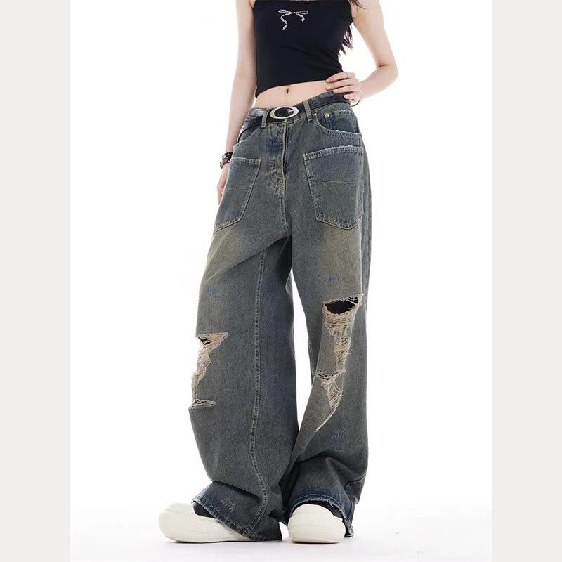 2025 American Retro Autumn Ripped Jeans for Men and Women - Trendy High-End Design with Reversible Wear.
