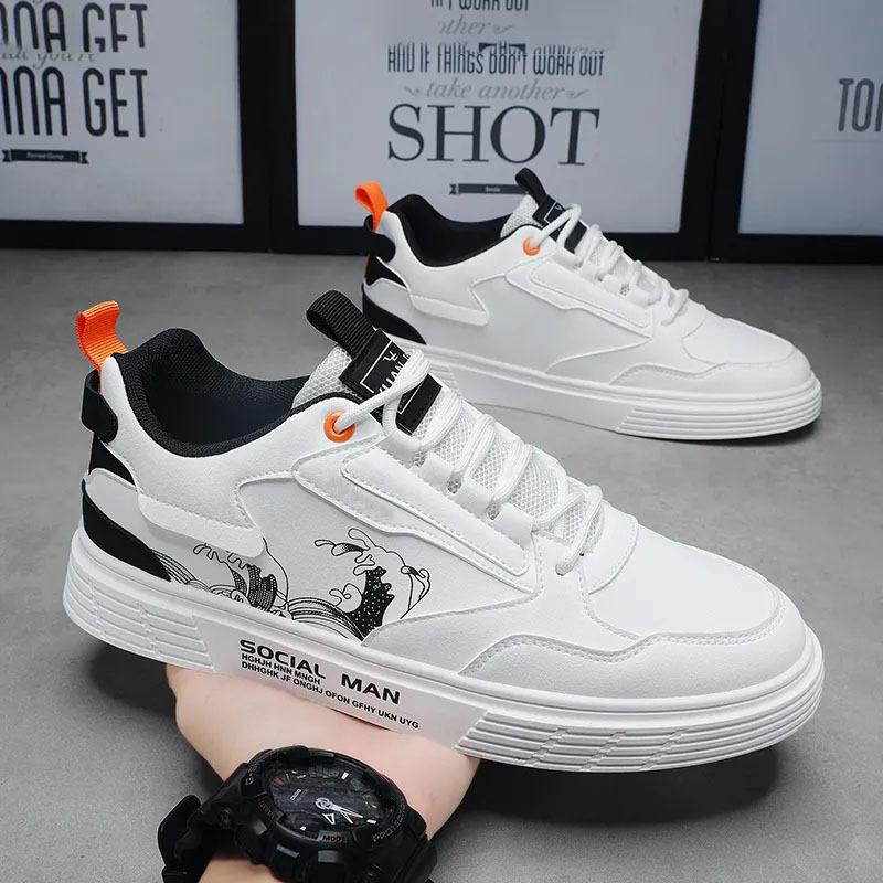 

New men s board shoes, light men s shoes, leather casual shoes, fashionable flat-bottomed trendy white shoes 39 білий