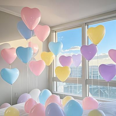 50pcs of 25.4 Cm Macaron Heart Balloons, Colorful Designs for Weddings, Birthdays, New Year, Valentine'S Day, And Festive Party Decorations
