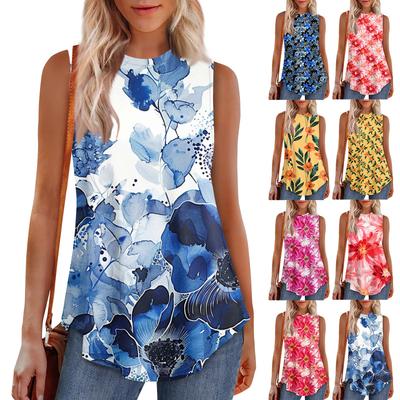 Damenmode Lässige ärmellose Weste Vintage Print Rundhalsausschnitt Ärmelloses Top