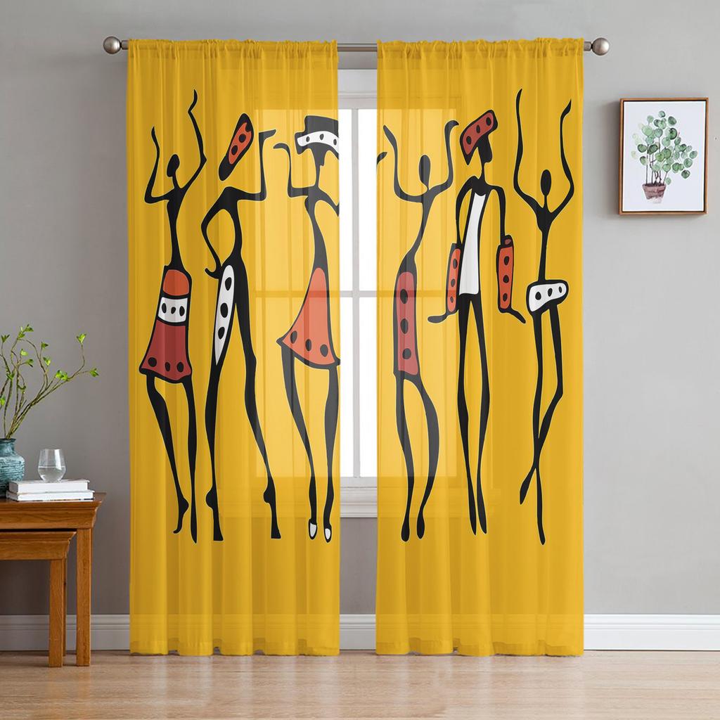 Africa Emblem Ethnic Window Treatment Tulle Modern Sheer Curtains for Kitchen Living Room the Bedroom Curtains Decoration