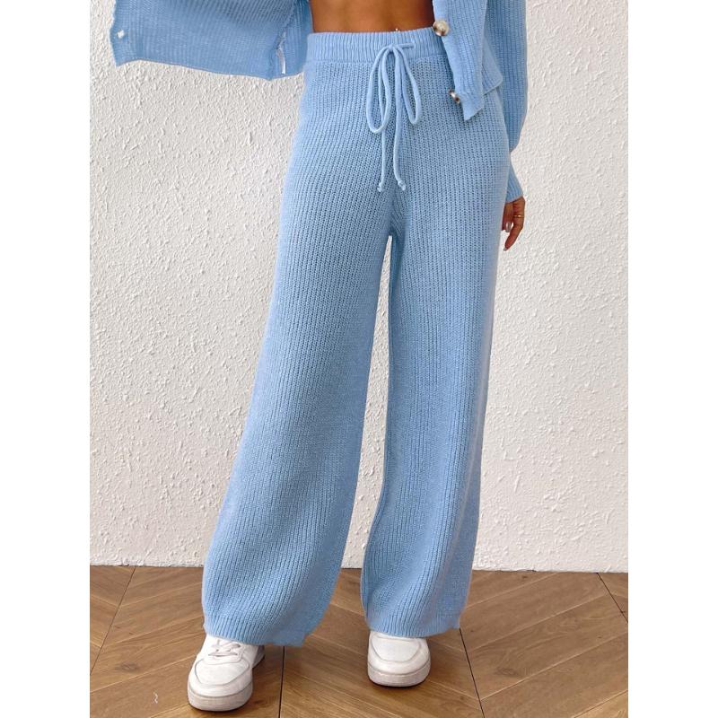 Women's Comfortable Warm Wool Pants  Drawstring Sweater Trousers Straight Leg Wide Leg Pants