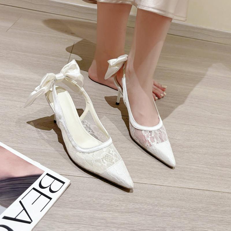 Lady Shoes Design Sense Niche Temperament Single Shoes Pointed Breathable Lace Mesh Sandals High Heels