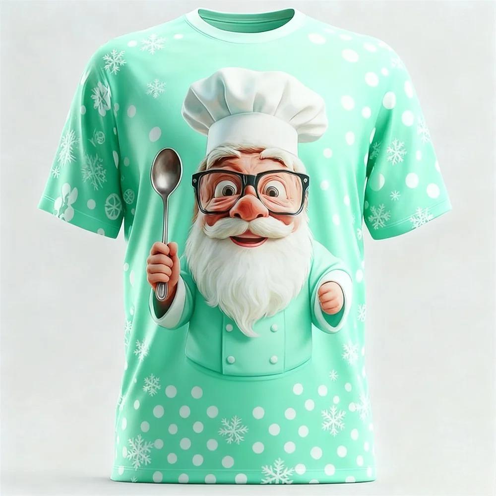 Pánská trička s dlouhým rukávem s módním 3D potiskem vzoru Santa Clause s kulatým výstřihem - Měkká polyesterová tkanina se střední pružností, letní oblečení volného střihu