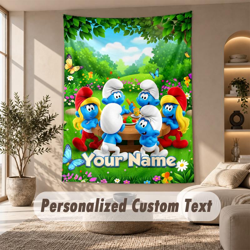 Smurfs Tapestry, Personalized Custom Text, Wall Hanging Tapestry For Living Room Home Wall Decor