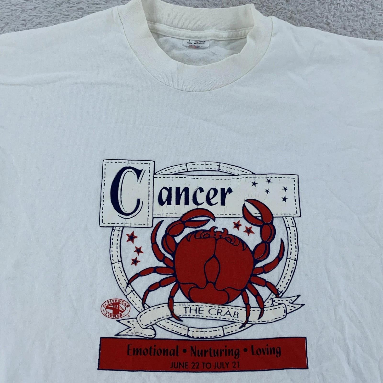 Vintage Cancer Zodiac Shirt Mens Medium White Astrology Horoscope Crab 90s Tee L
