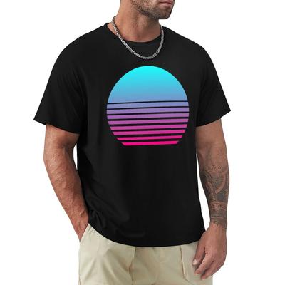Outrun Retro Sun TShirt Basic All Season Solid TShirt
