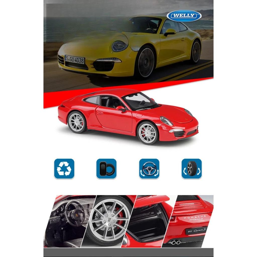WELLY 1/24 Porsche 911 Carrera S 991 Coupe Alloy Sports Car Model Diecast Metal Toy Vehicles Car Model Simulation Childrens Gift
