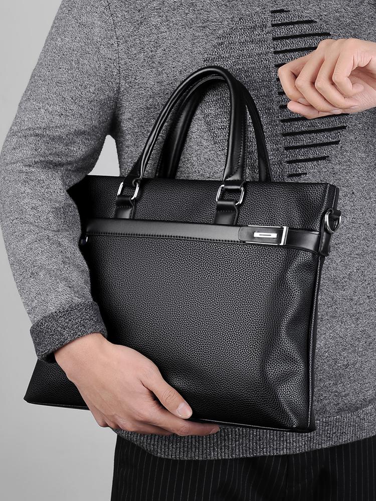 Men's Large Capacity Soft Leather Business Briefcase - A4 Shoulder and Crossbody Computer Bag