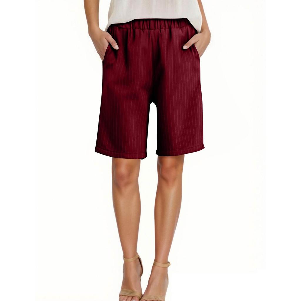 Damen Hohe Taille Einfarbig Freizeithose Trainingshose 1/2 Shorts