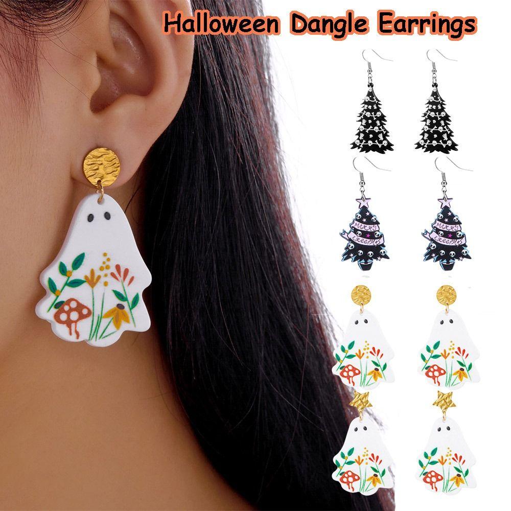 Ghost Black Skeleton Tree Earrings Ear Hook Gothic Jewelry Accessories  Decoration