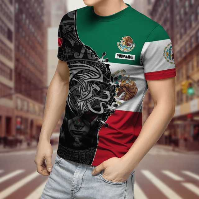 Summer Round Neck 3D Aztec Inspired Pattern Print Top Fashionable Casual Short Sleeved Men's T-shirts