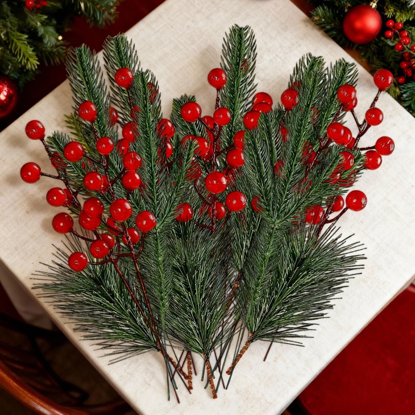 

60Pcs Christmas Decoration Artificial Pine Branches Holly Berries Red Berry Branches for Christmas Tree Wreath Gifts Decoration China Mainland