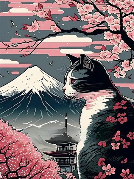 

5D Diy Алмазная картина Кошка Цветущая вишня Домашний декор Вышивка Мозаика Лунный пейзаж Настенное искусство Full Round 20x30CM