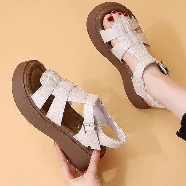 French retro woven platform Roman sandals 2025 summer new fashion versatile hollow casual breathable women's shoes