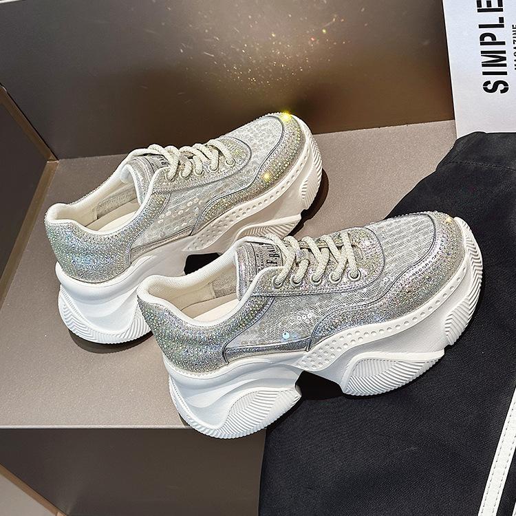 Fashion Casual Leather Casual Shoes Rhinestones High Top Sneakers Chunky Sneakers New Women's Designer Punk Shoes Size 35-40