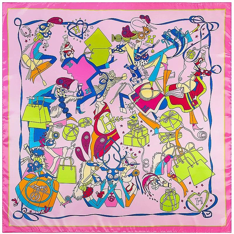 Stylish 90*90cm Spring Colorful Printed Small Square Scarf Foulard Hijabs For Women
