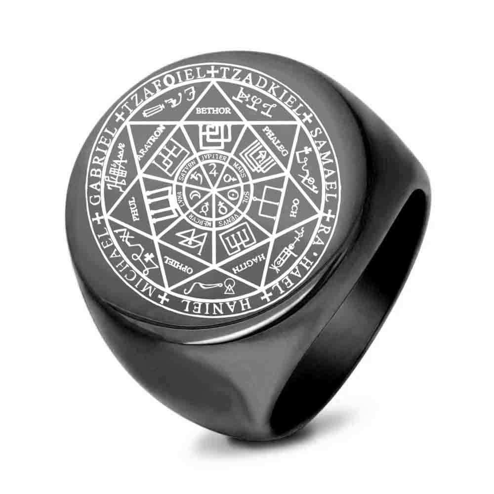 Men's 22MM Polished Titanium Steel Ring with Laser-Etched Seven-Pointed Star Rune