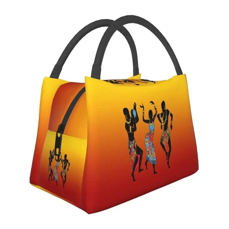 African Elements Pattern Insulated Lunch Bags Women Africa Culture Lunch Container for Outdoor Picnic Storage Meal Food Box