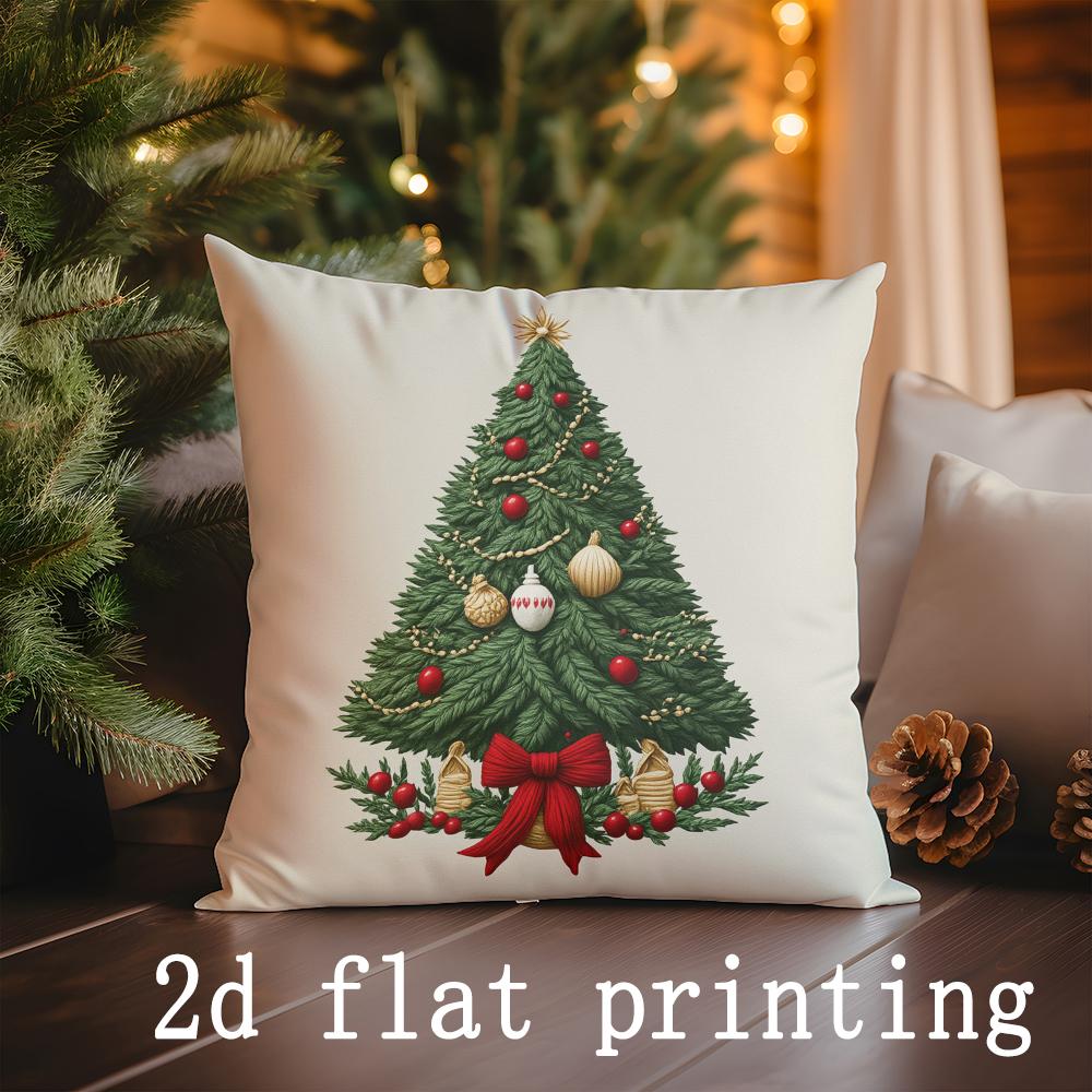 

Home Decor Christmas Tree Pattern Pillow Covers Suitable For Sofa Bedroom Car Pillow Cover Cushion Rectangular Back Cushion 16x16Inch
