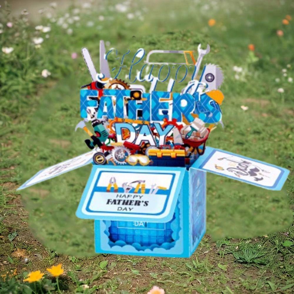 Creative Father's Day Gift Blue Happy Father's Day Card 3D Pop-up Greeting Card  Home Ornaments
