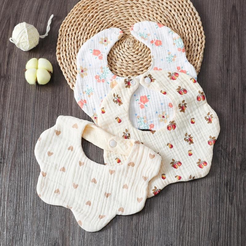 Floral Feeding Bib Baby Burp Cloth Bib for 0-18Month Infant Gender Neutral Gauze Cotton Teether Drooling Bib for Newborn