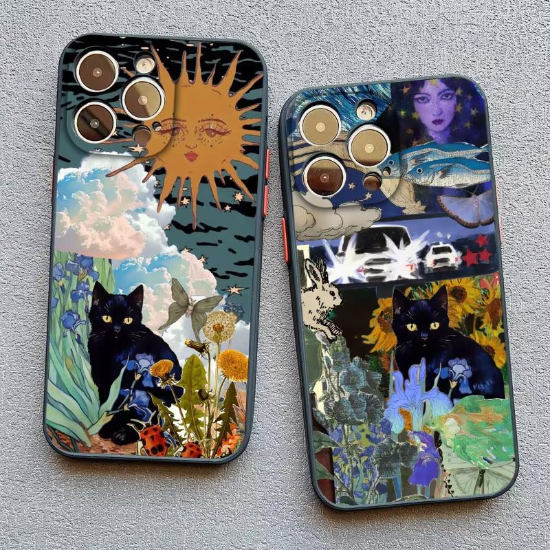 Abstract Art Cat Pattern Phone Case For iPhone 17 Pro Max 16 15 Pro Plus 14 13 Mini 12 11 XR XS 16E 17Air Shockproof Cover