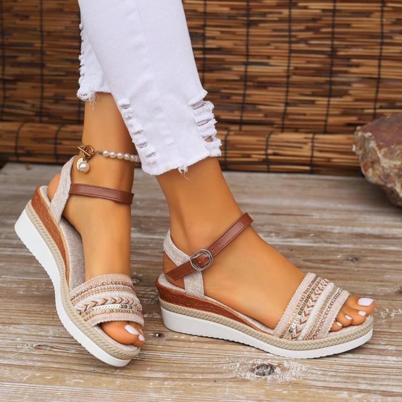 Women's Braided Casual Sandals Buckle Strap Platform Wedge Sandles for Women 2026 Summer Light Non Slip Walking