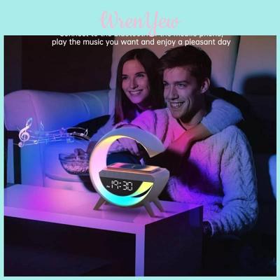 Stylish Bluetooth Speaker With Wireless Charging Versatile Night Light And Alarm Clock For Home Use