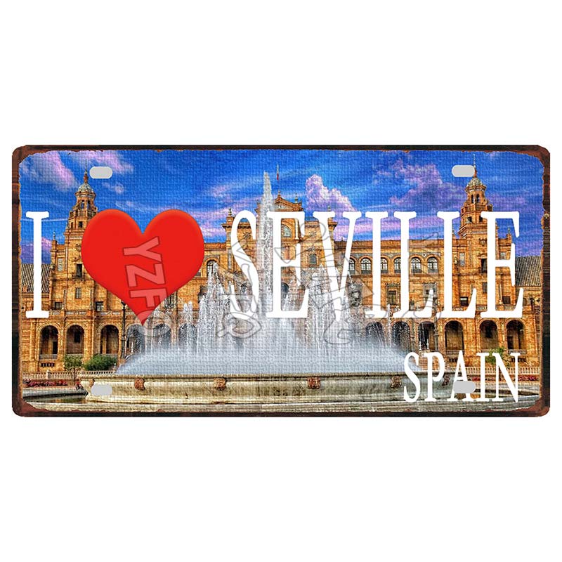 Spain Seville Barcelona Travel Souvenir LIsence Metal Signs Plaque Decorative Wall Art Shop Club Bar Home Decor 30X15CM DC-1054A