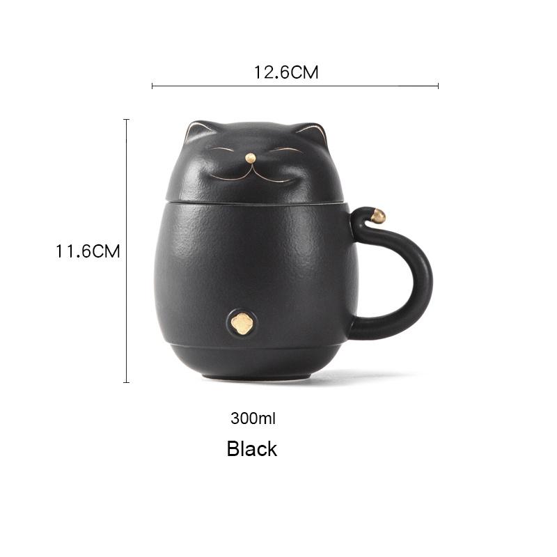 300ml Cute Cat Ceramic Mug Creative Office Cup with Lid Filter Tea Cup
