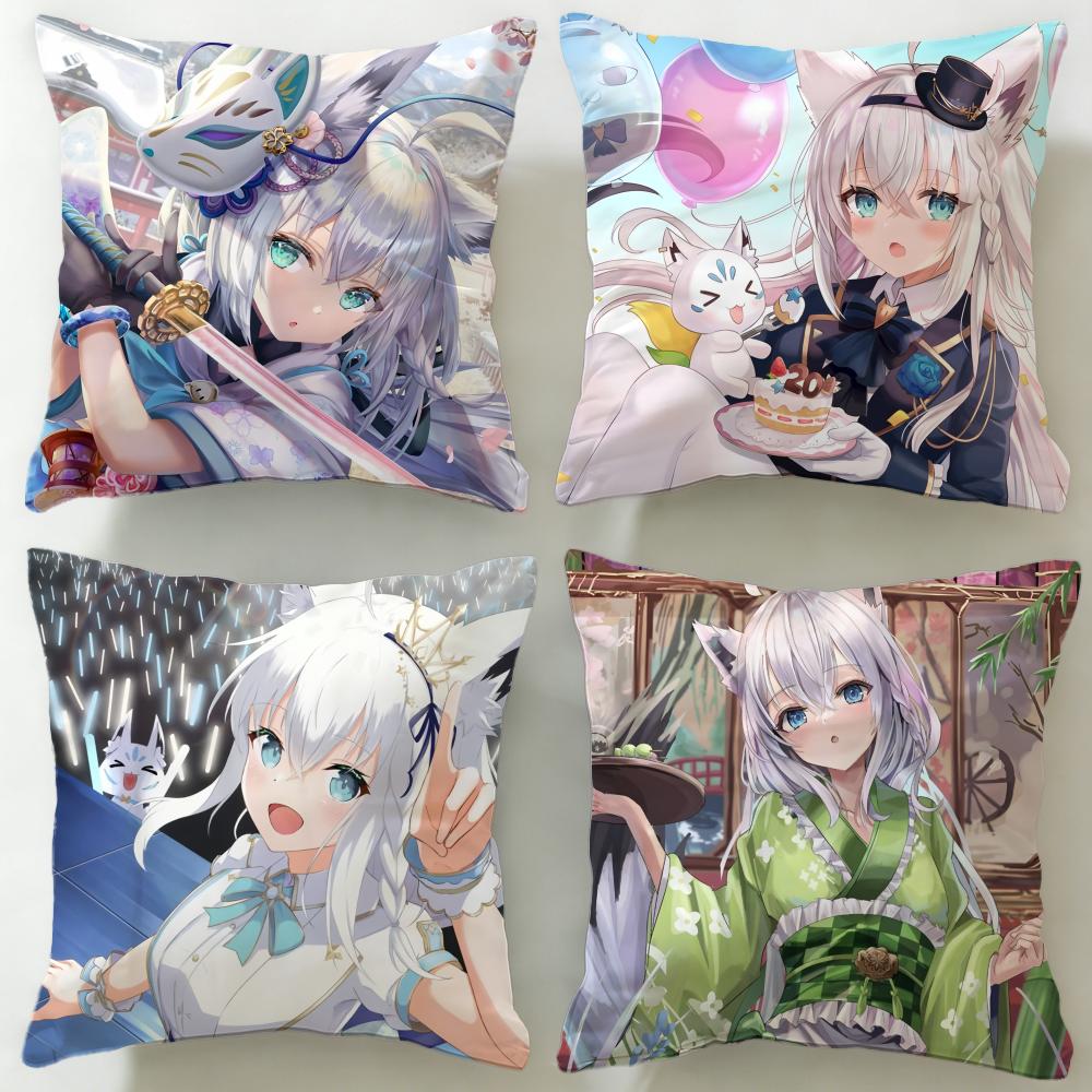 popular virtual idol Shirakami Fubuki Cushion Cover Soft EasyWash Pillow Case Versatile for Couch Bed Travel and Office