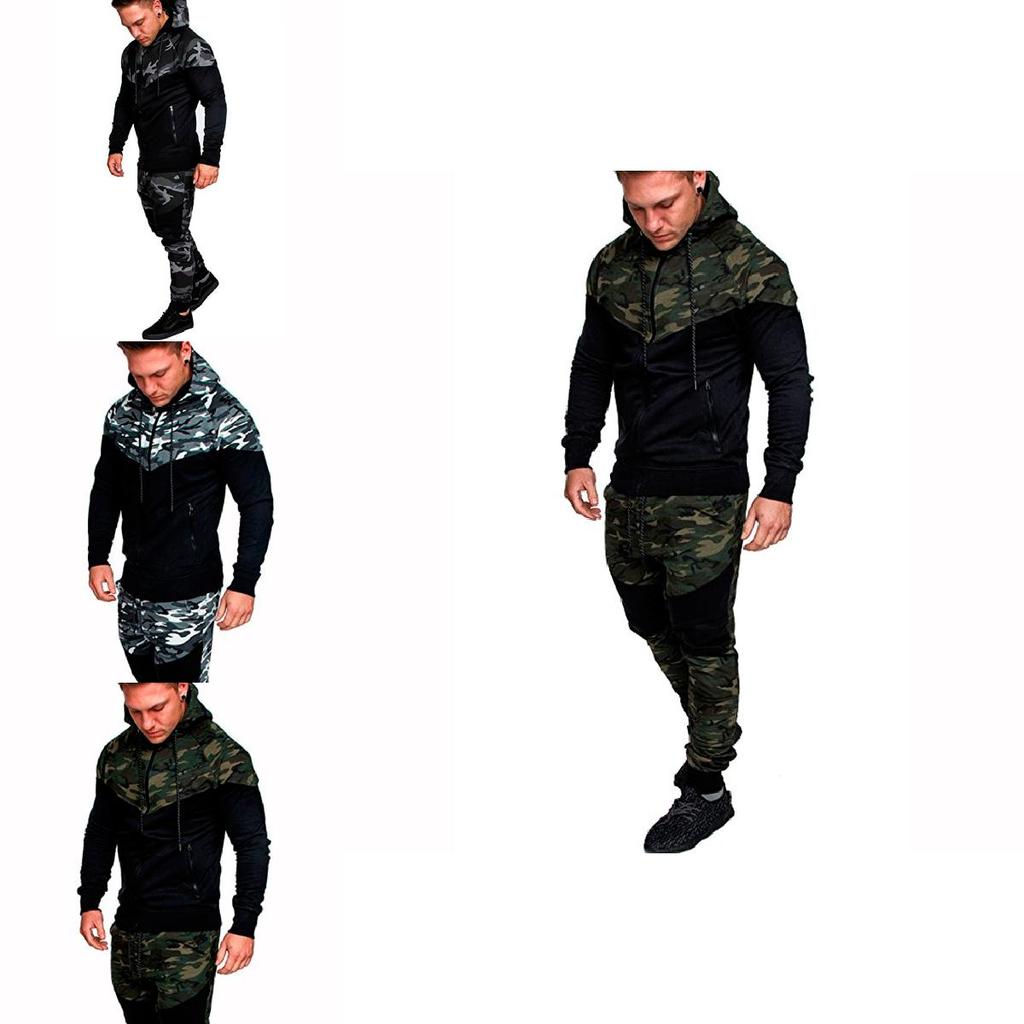 Stylish Mens Slim Hoodie Camouflage Sweatshirt Coat Jacket Outwear Tops Trousers Pants For Versatile Casual And Sports Wear