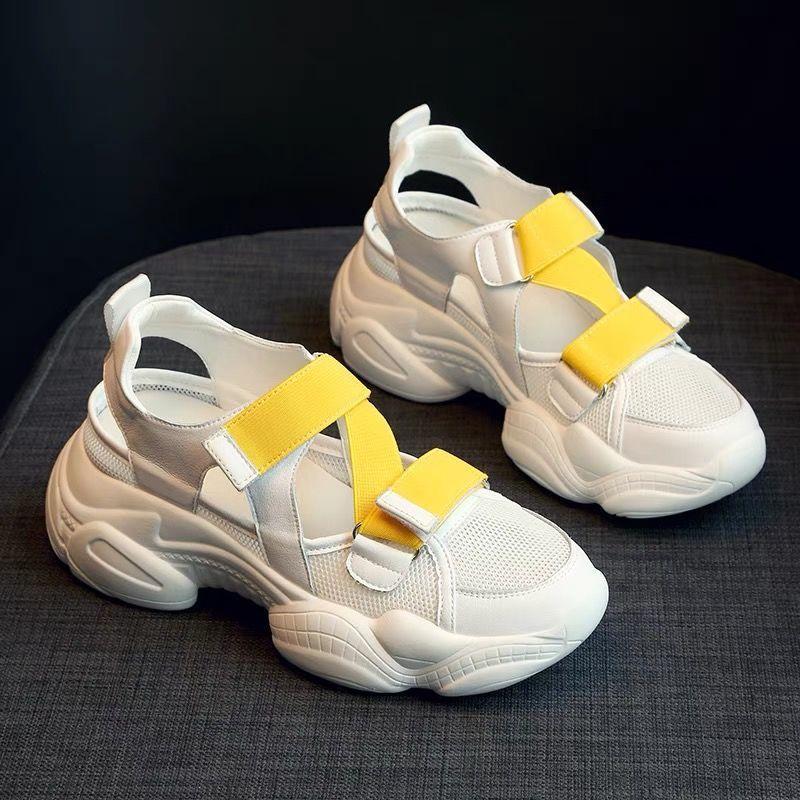 

Женские повседневные сандалии с выемками 2024 года, лето, новый стиль, универсальная дышащая толстая подошва, модная женская вулканизированная спортивная обувь 40 жёлтый