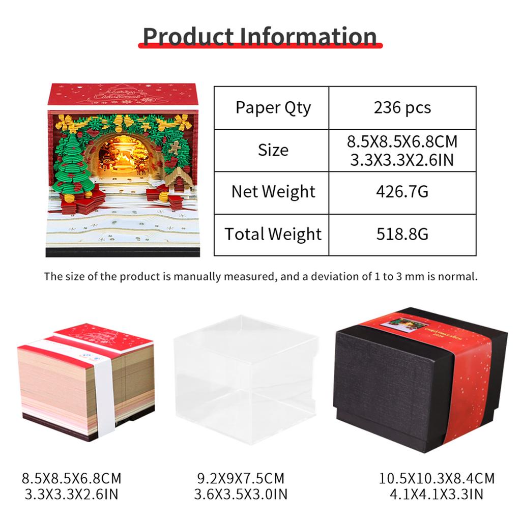 Schreibtisch-Uhr Kalender 2026 Schreibtischkalender Mit Licht 3D Abreißkalender Papier Schnitzkunst Notizblock Notizbuch Weihnachten