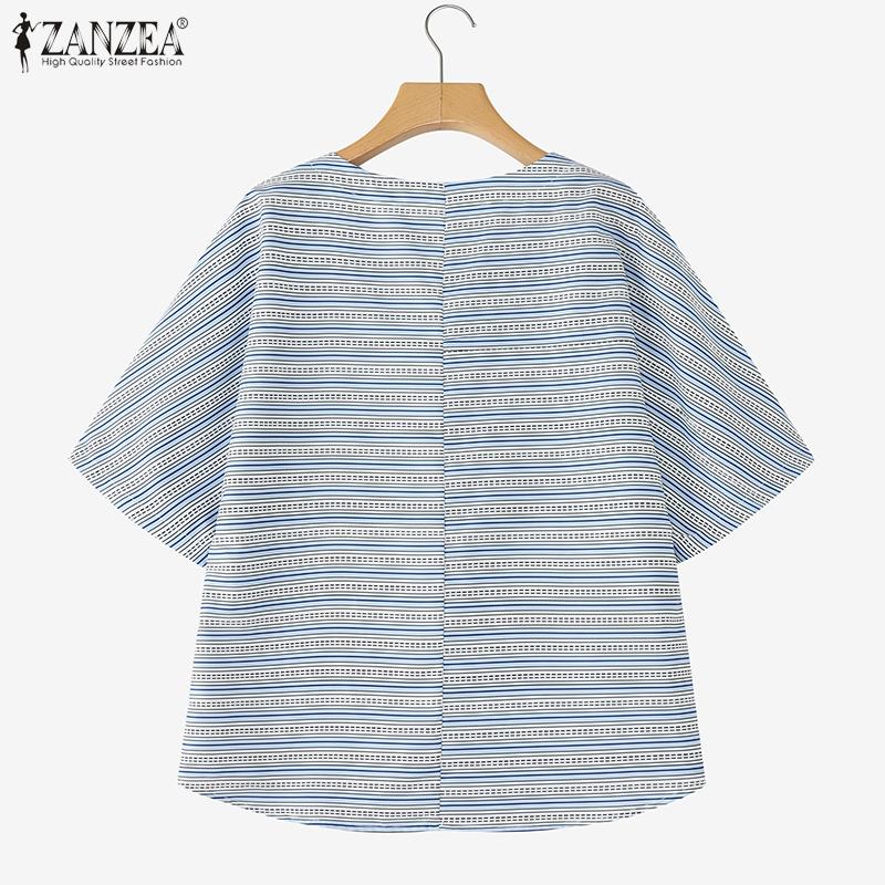 ZANZEA Tricouri casual de damă cu gât rotund, mâneci 3/4, largi, peticite