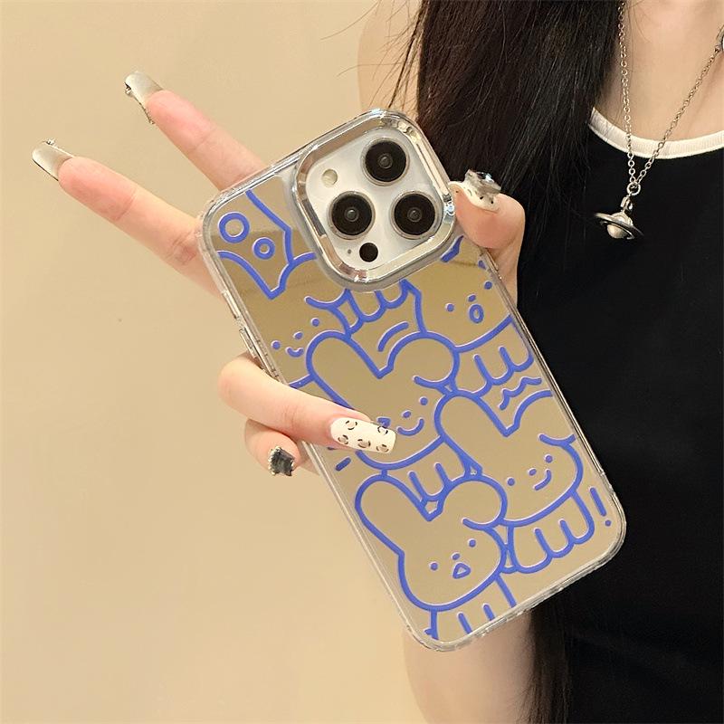Zhitai Cartoon Silicone Case: 3-in-1 Mirror Design for iPhone 15 Pro Max & 13/14 Pro