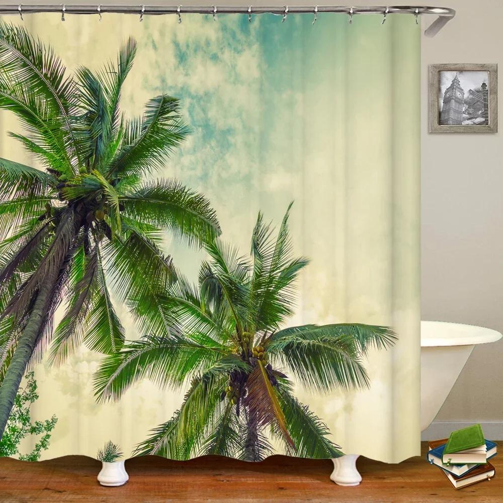 Waterproof Shower Curtain Various Sunshine Beach Scenery Seaside 3D Printing Shower Curtain Polyester Home Decor Curtain
