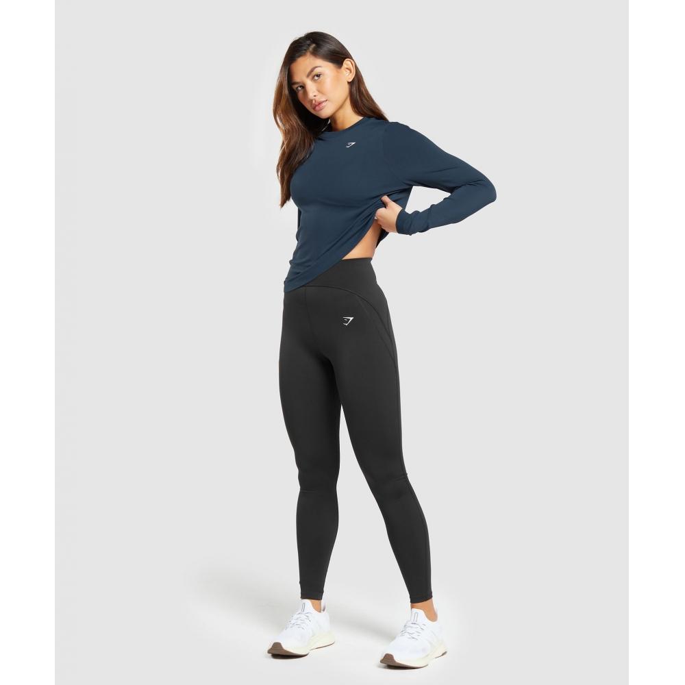 Gymshark Nahtloses Langarm-Top für jeden Tag, Marineblau B8a4q Ub9p