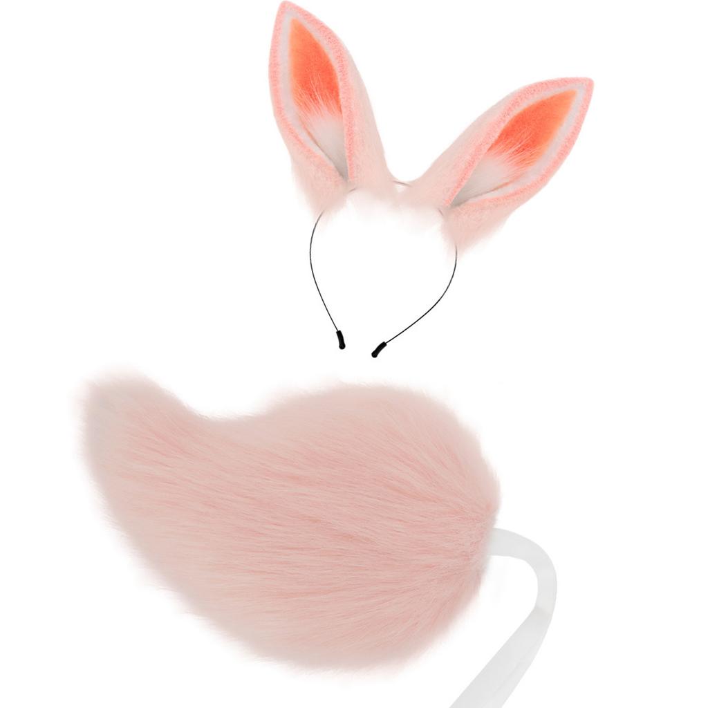 Rabbits Costume Accessories Plush Ear Hairband Tail Halloween Costume Accessories Set for Kid Girl Halloween Cosplay