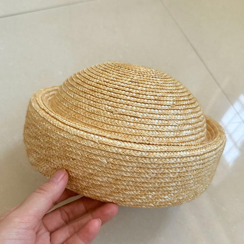 

New Summer Straw Beret Hats For Women Sun Hat Circle Concave Top Church Derby Party Beach Cap Black Brown Pillbox Bonnet Enfant 54-58