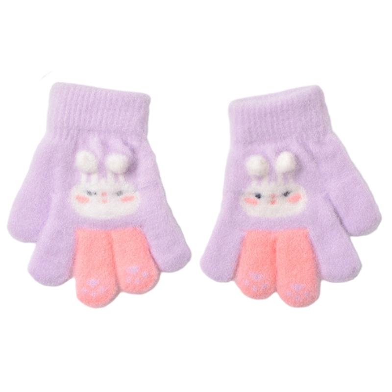 

Adorable Rabbit Shaped Gloves For Children Cozy Fleece Handwear Durable Easy Clean Winter Essential світло-фіолетового кольору