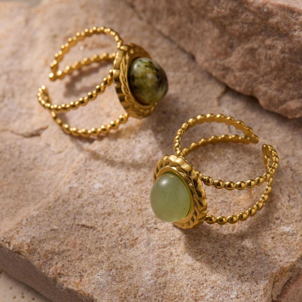 INS-Stil 18K Gold Plated Edelstahlring mit natürlichem Halbedelstein - Modischer, Vielseitiger, Nicht verblassender Schmuck