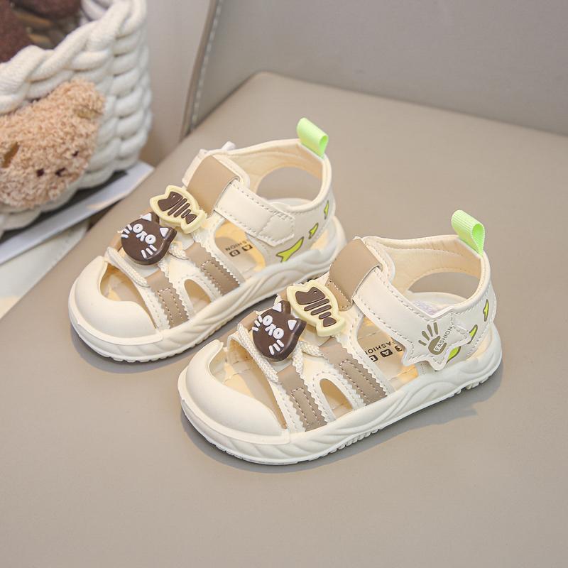 

Детские туфли для ходьбы Мальчики Девочки С защитой пальцев Милые кошки Детские пляжные туфли Мягкая подошва Липучка 2025 Лето Новые детские сандалии Размер 18-26 18 хаки
