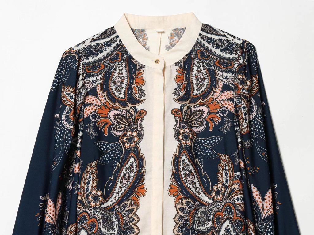 2026 Spring Women's Long-Sleeve Stand-Up Collar Layered Hem Dress 61546