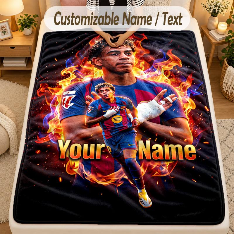 Flannel BlanketLamine Yamal Custom Name Text Personalized Soft Warm Throw Blanket Home Decor Gift