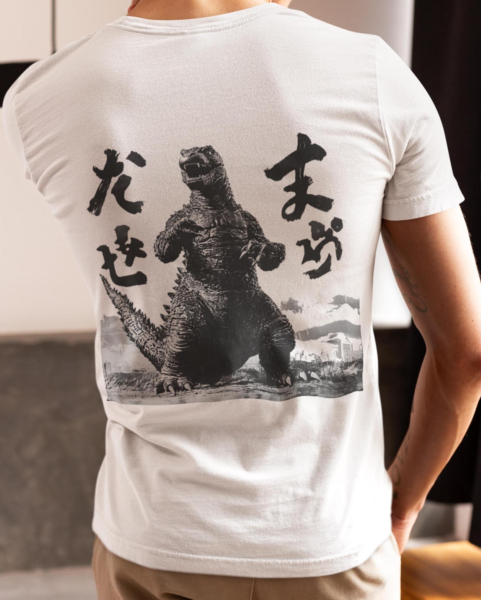 Vintage Dinosaur T-Shirt, Unisex Retro Graphic Tee, Movie Print with Kanji Writing Back print S