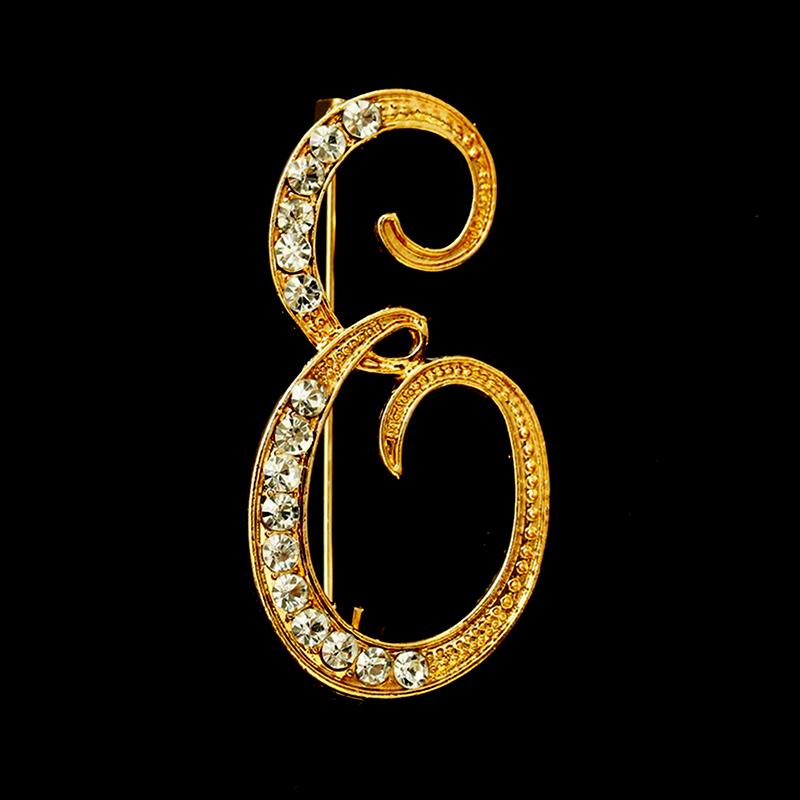 [HS]1Pc Fashion Rhinestone 26 English Letters Pin Golden Color Brooch Women Personality Clothing Accessory Trendy Gift