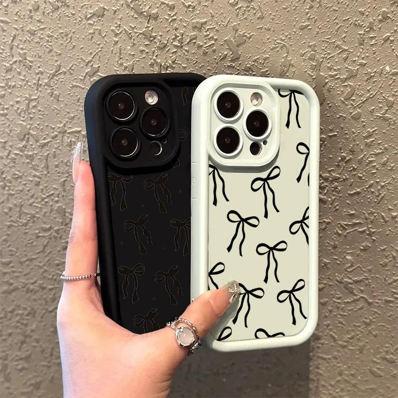 Cute Black Bow Print Silicone Phone Case For iPhone 17 Pro Max 16 15 14 13 12 11 Pro 17 Air 16E XS X XR 7 8 Plus Soft Cover